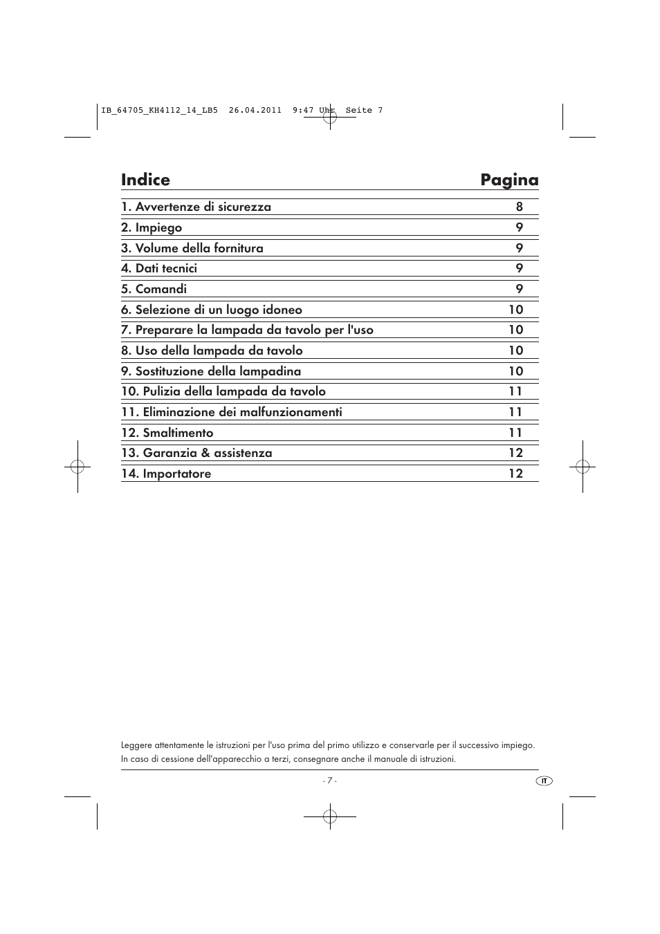 Indice pagina | Livarno KH 4112 User Manual | Page 9 / 32