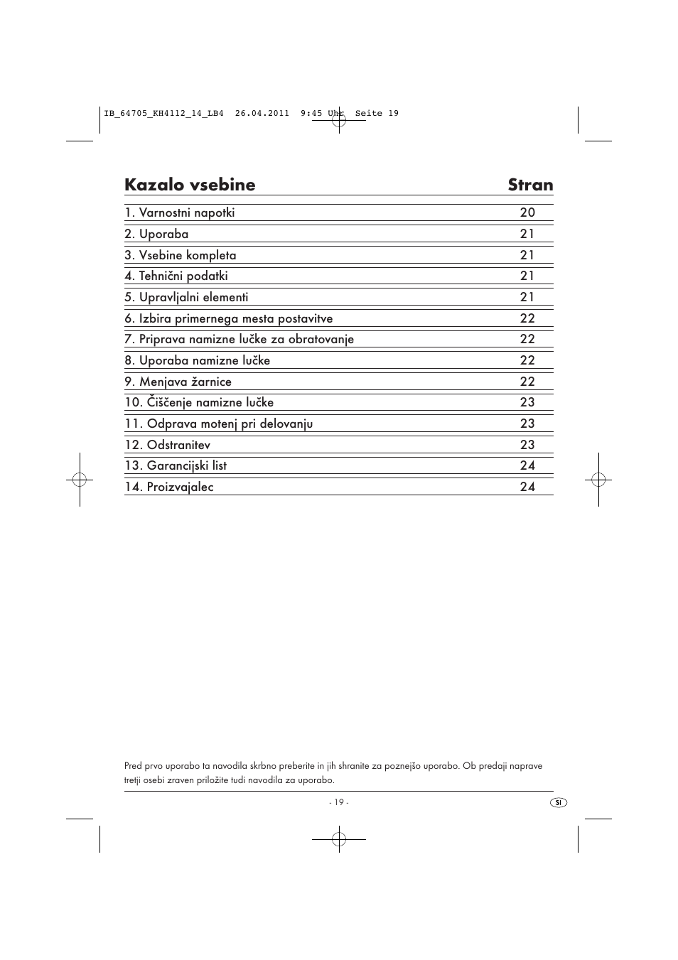 Kazalo vsebine stran | Livarno KH 4112 User Manual | Page 21 / 44