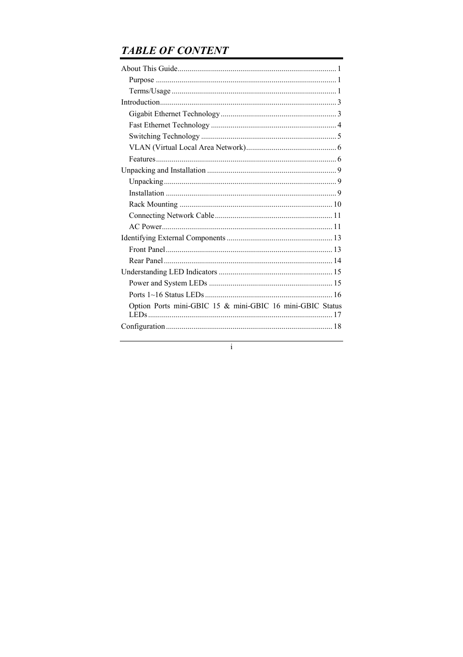 Table of content | D-Link 16-Port 10/100/1000Mbps Gigabit Ethernet Switch + 2-Port Mini GBIC Web-Smart Switch DGS-1216T User Manual | Page 3 / 61