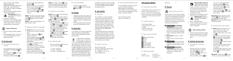 Rögzítés tépőzár szalaggal, Üzembevétel, Az elemek behelyezése / cseréje | Rögzítés csavarokkal, Be- / kikapcsolás, A spot beálltása, Tisztítás, Mentesítés, Információk, Garancia | Livarno 2312/031L User Manual | Page 3 / 6