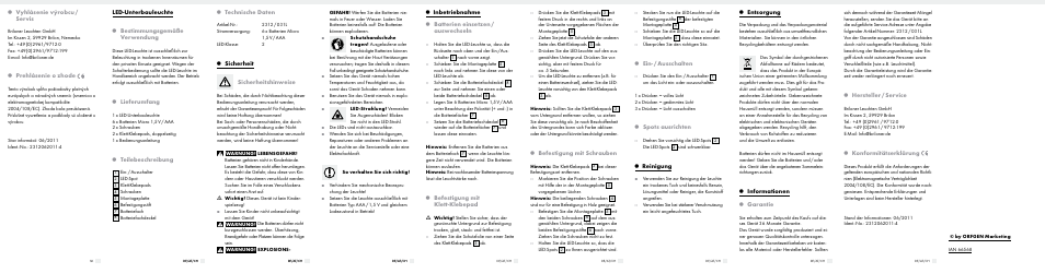 Hersteller / service, Konformitätserklärung, Entsorgung | Informationen, Garantie, Ein- / ausschalten, Spots ausrichten, Reinigung, Befestigung mit schrauben, Led-unterbauleuchte | Livarno 2312/031L User Manual | Page 6 / 6