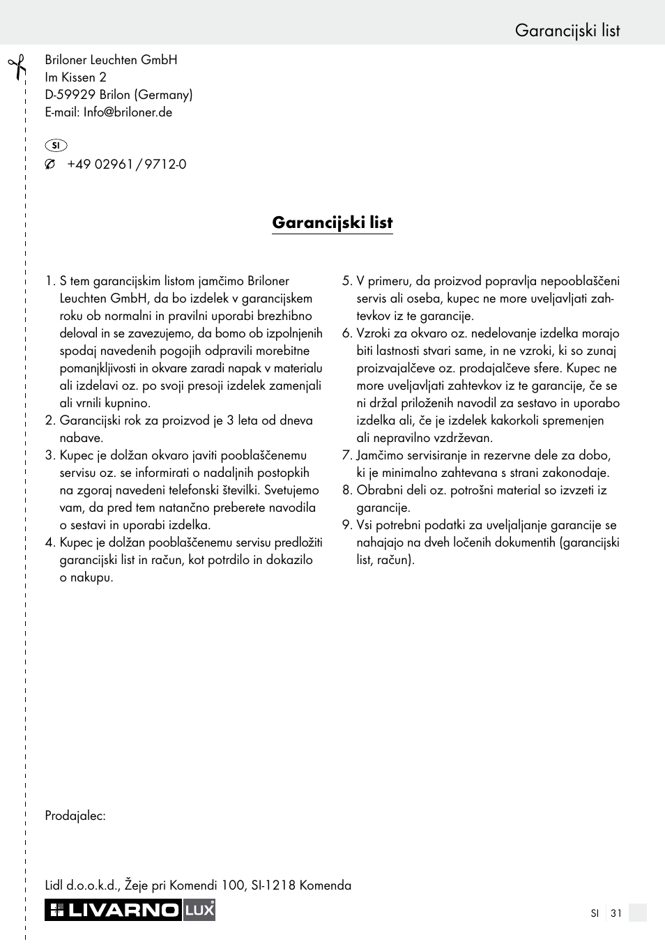 Garancijski list | Livarno 3940/052L User Manual | Page 31 / 57