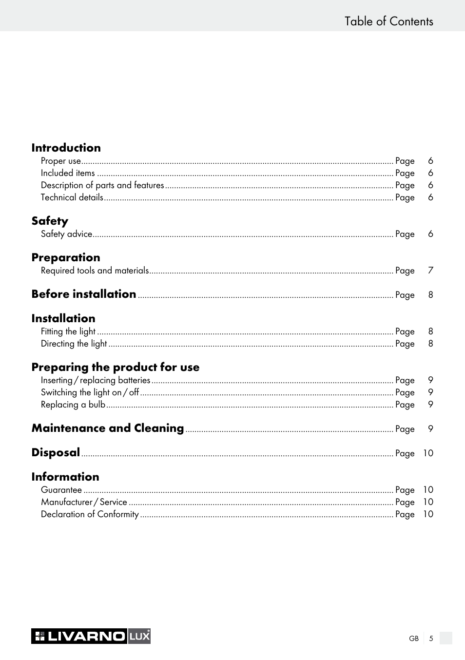 Livarno 3940/052L User Manual | Page 5 / 57