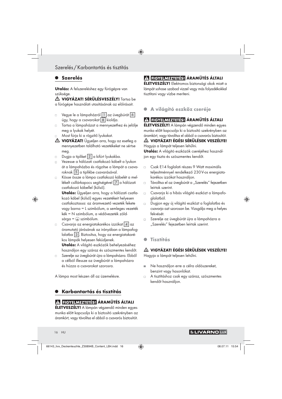 Szerelés / karbantartás és tisztítás | Livarno Z30894B User Manual | Page 14 / 42
