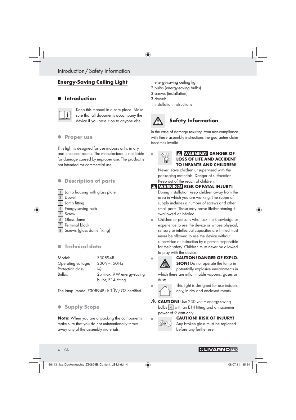 Introduction / safety information | Livarno Z30894B User Manual | Page 2 / 42