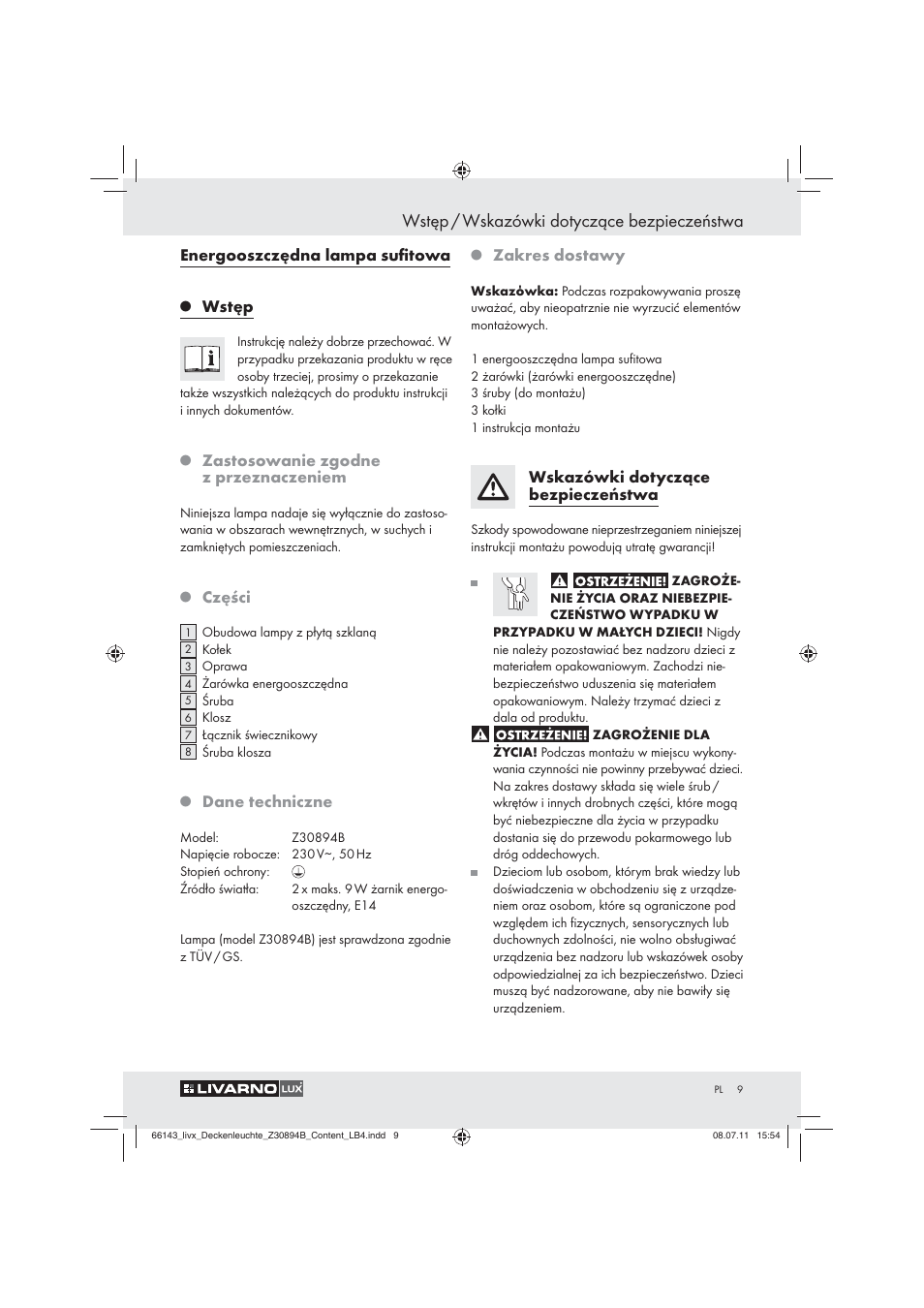 Wstęp / wskazówki dotyczące bezpieczeństwa | Livarno Z30894B User Manual | Page 7 / 42