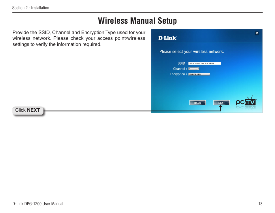 Wireless manual setup | D-Link DPG-1200 User Manual | Page 18 / 59