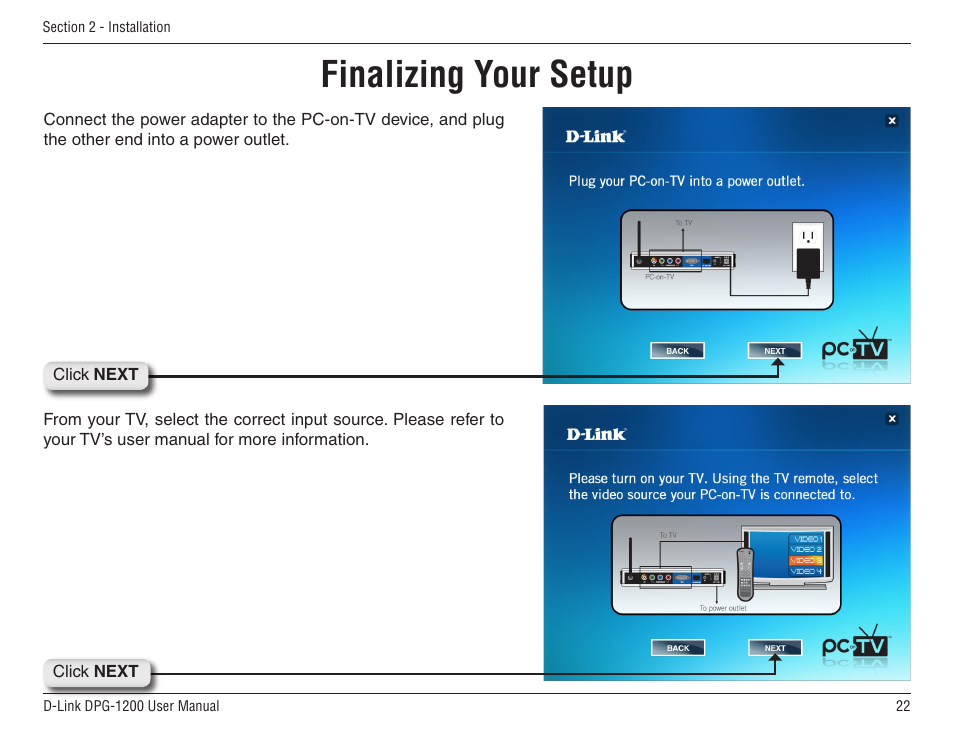 Finalizing your setup | D-Link DPG-1200 User Manual | Page 22 / 59