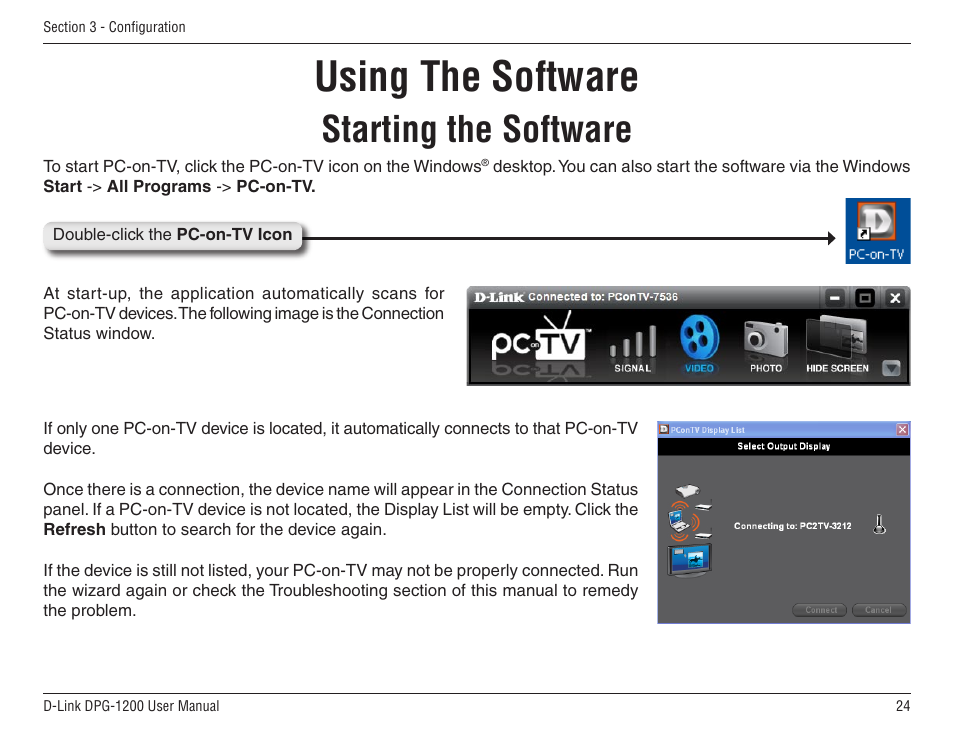 Using the software, Starting the software | D-Link DPG-1200 User Manual | Page 24 / 59