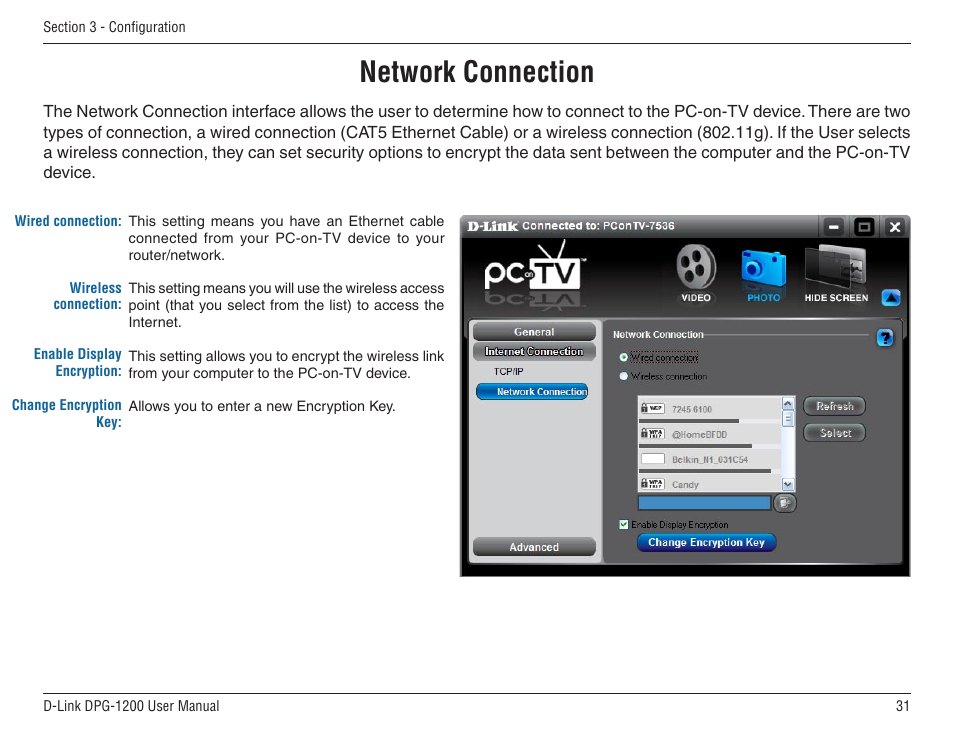 Network connection | D-Link DPG-1200 User Manual | Page 31 / 59