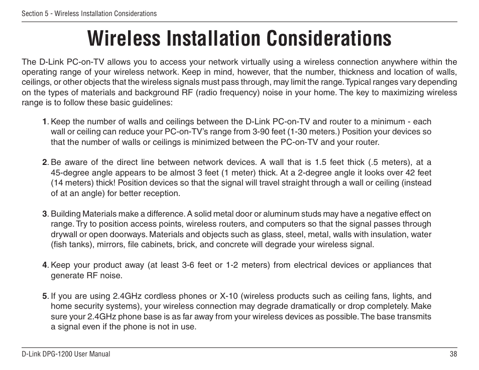 Wireless installation considerations | D-Link DPG-1200 User Manual | Page 38 / 59