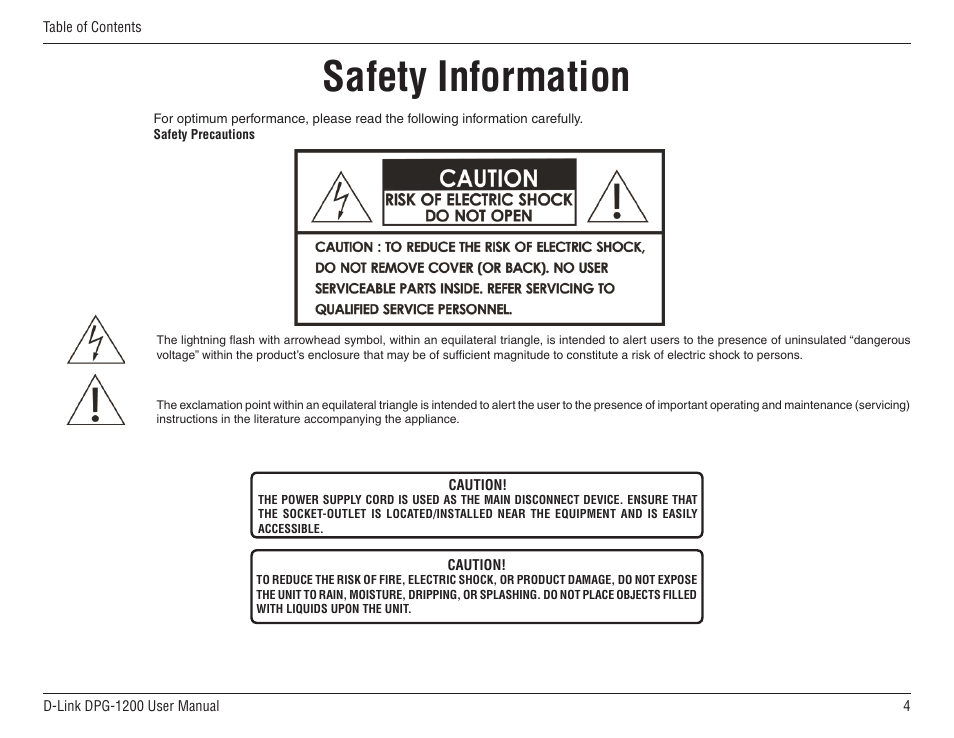 Safety information | D-Link DPG-1200 User Manual | Page 4 / 59