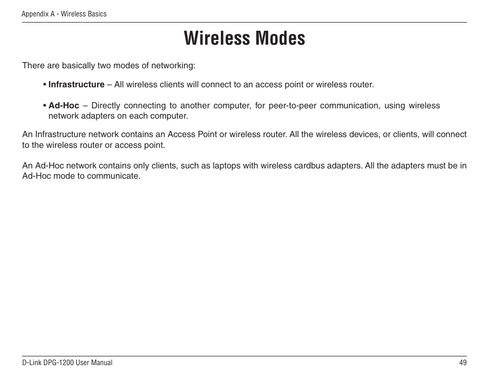 Wireless modes | D-Link DPG-1200 User Manual | Page 49 / 59