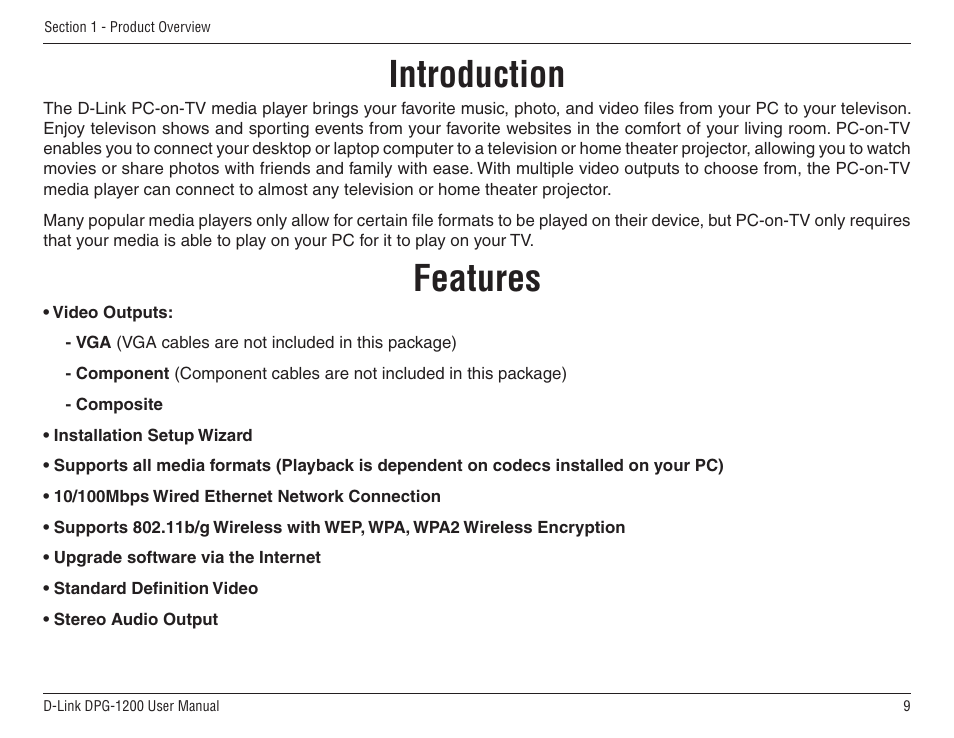 Introduction, Features, Introduction features | D-Link DPG-1200 User Manual | Page 9 / 59