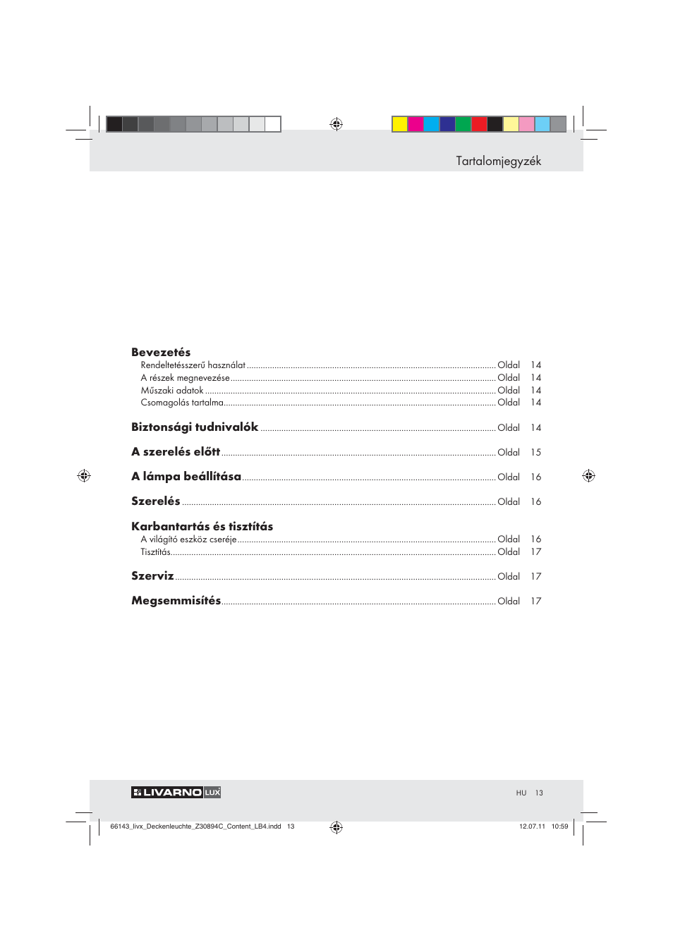 Tartalomjegyzék | Livarno Z30894C User Manual | Page 11 / 44