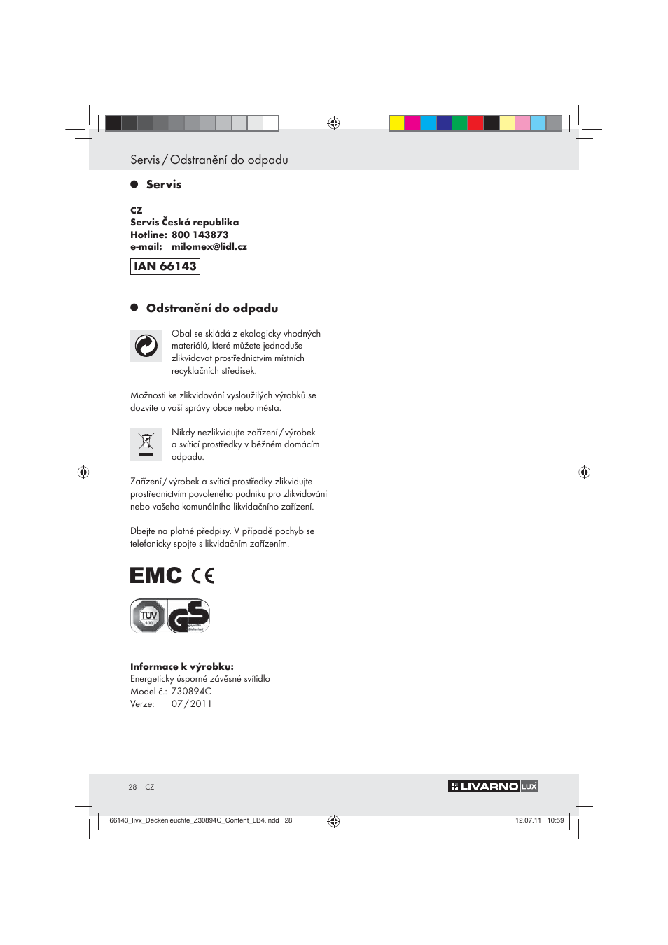 Servis / odstranění do odpadu | Livarno Z30894C User Manual | Page 26 / 44