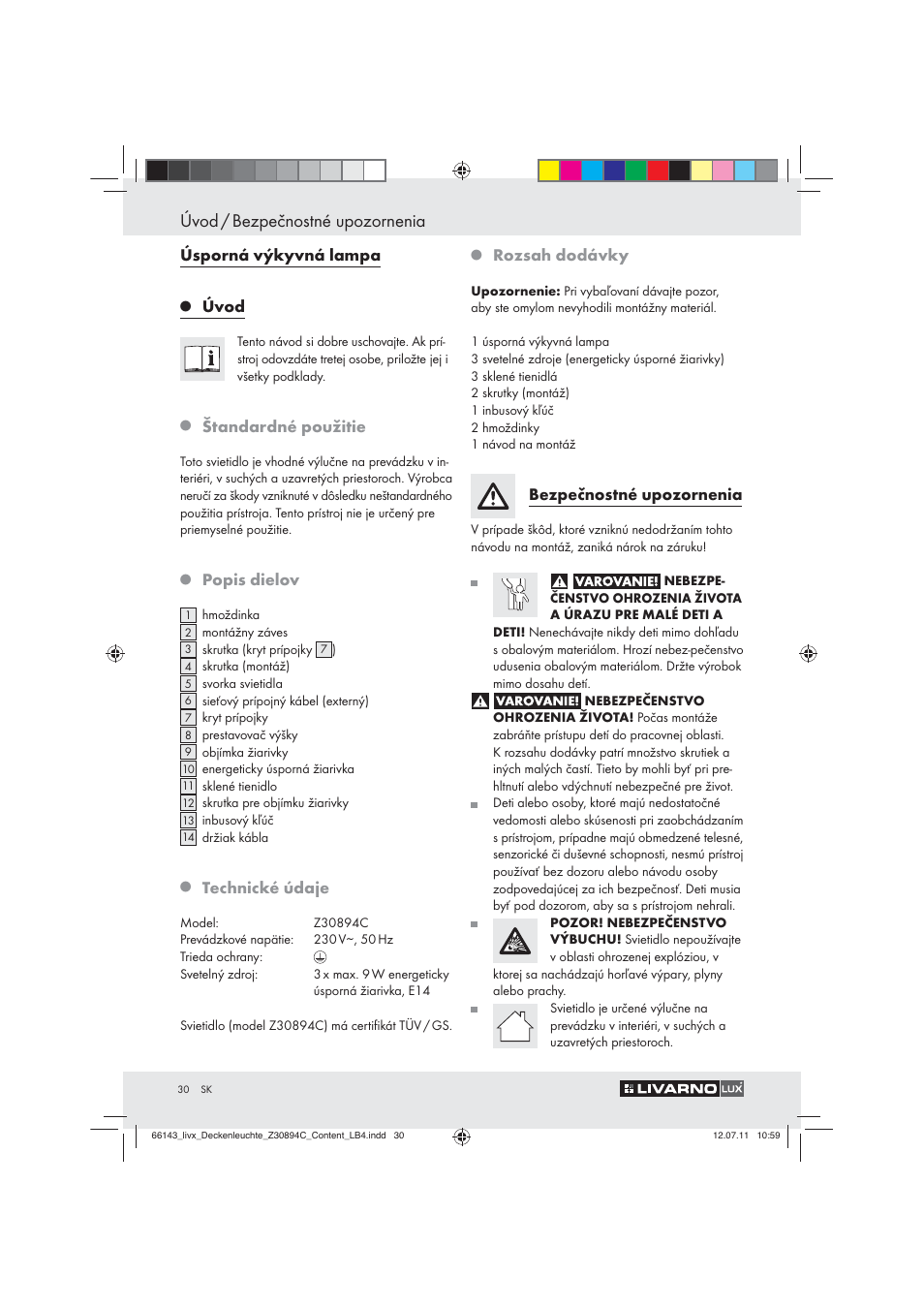 Úvod / bezpečnostné upozornenia | Livarno Z30894C User Manual | Page 28 / 44