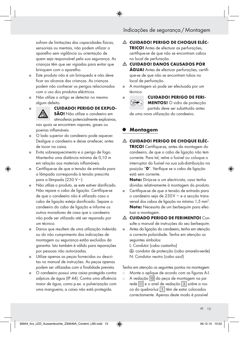 Indicações de segurança / montagem, Montagem | Livarno Wall Light User Manual | Page 13 / 28