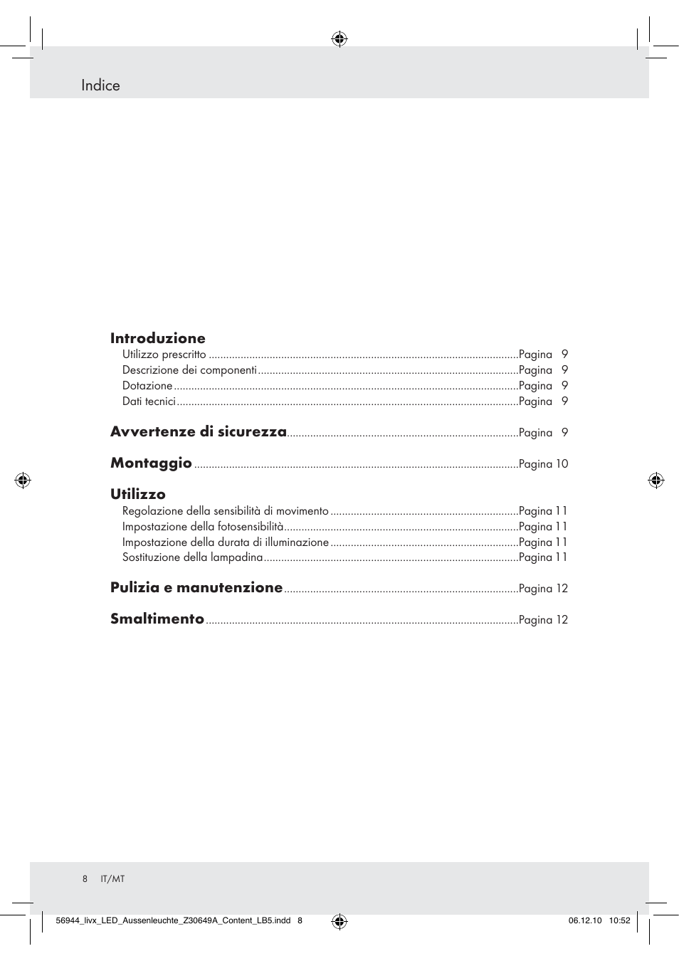 Indice | Livarno Wall Light User Manual | Page 6 / 28