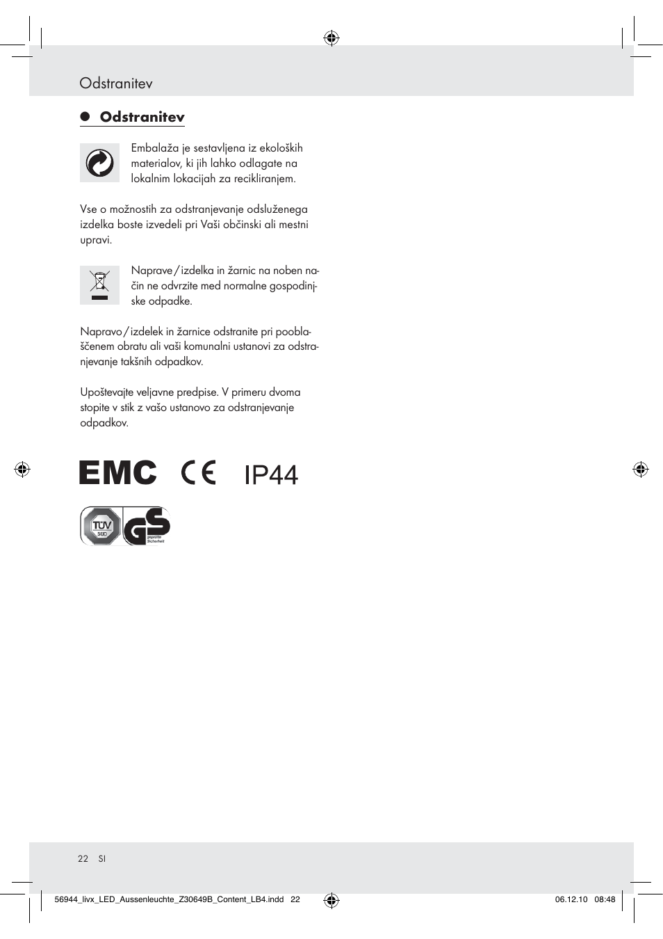 Odstranitev | Livarno Wall Light User Manual | Page 20 / 38