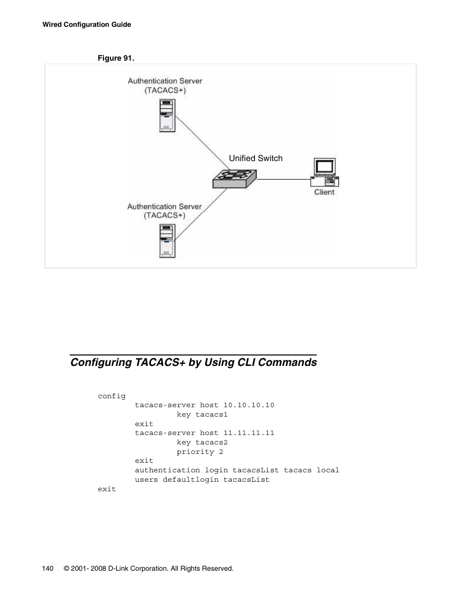 Configuring tacacs+ by using cli commands, Figure 91. dws-3000 with tacacs | D-Link UNIFIED WIRED & WIRELESS ACCESS SYSTEM DWS-3000 User Manual | Page 140 / 174