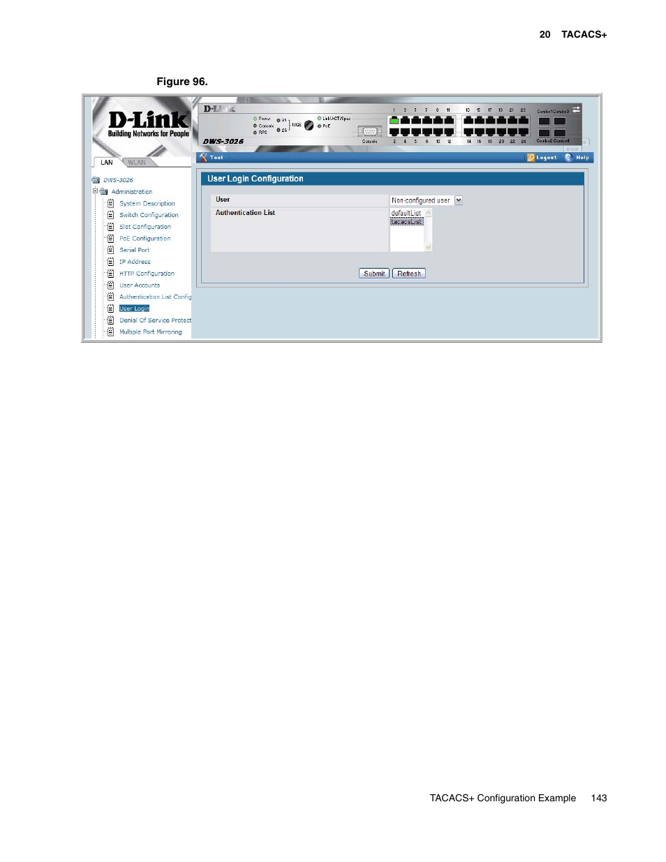 Figure 96. set the user login (tacacs+) | D-Link UNIFIED WIRED & WIRELESS ACCESS SYSTEM DWS-3000 User Manual | Page 143 / 174