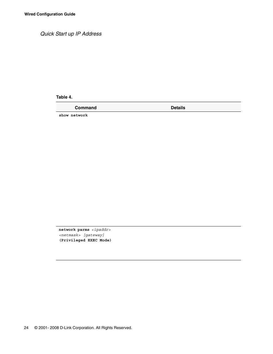 Quick start up ip address, Table 4. quick start up ip address | D-Link UNIFIED WIRED & WIRELESS ACCESS SYSTEM DWS-3000 User Manual | Page 24 / 174