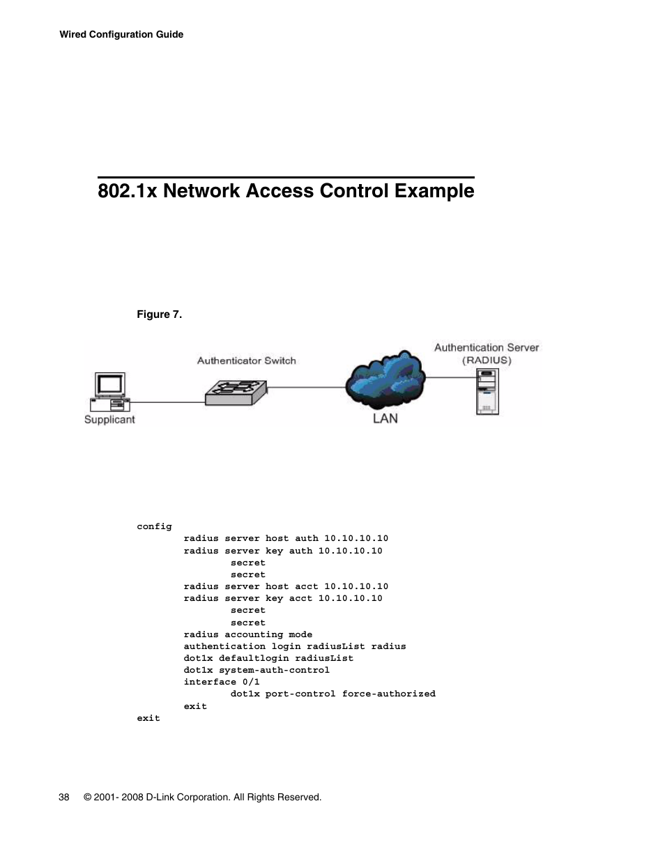 1x network access control example | D-Link UNIFIED WIRED & WIRELESS ACCESS SYSTEM DWS-3000 User Manual | Page 38 / 174