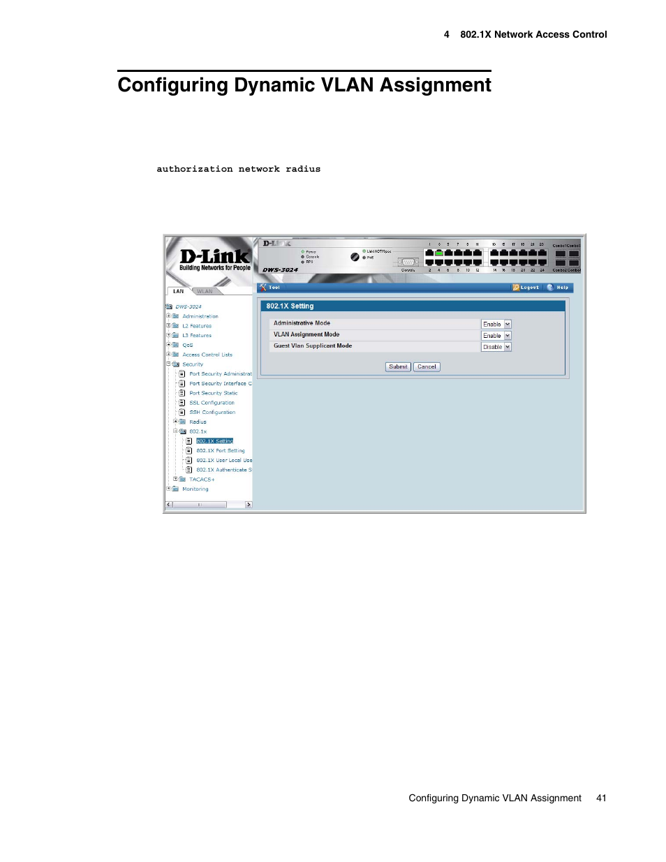 Configuring dynamic vlan assignment | D-Link UNIFIED WIRED & WIRELESS ACCESS SYSTEM DWS-3000 User Manual | Page 41 / 174