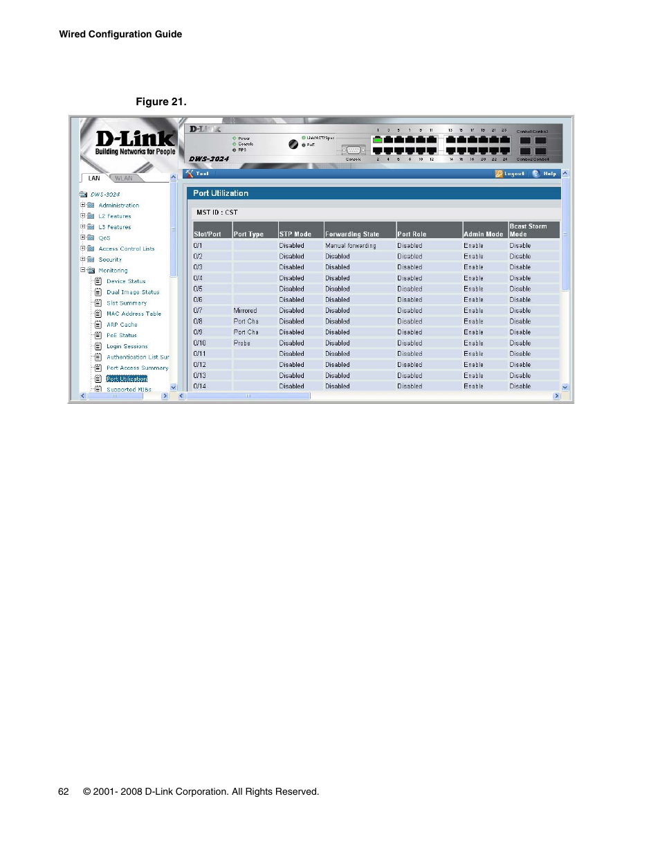 Figure 21. system - port utilization summary | D-Link UNIFIED WIRED & WIRELESS ACCESS SYSTEM DWS-3000 User Manual | Page 62 / 174