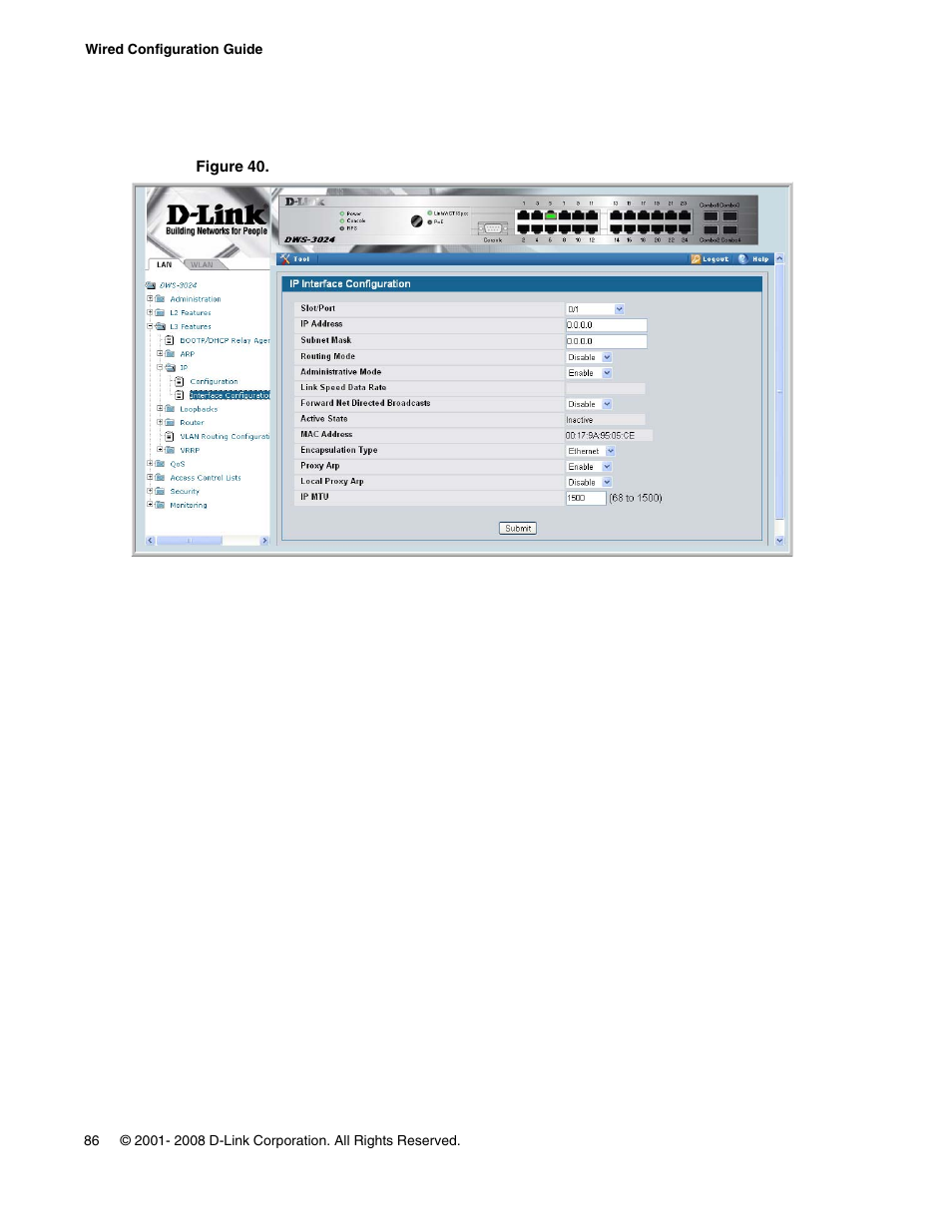 Figure 40. ip interface configuration | D-Link UNIFIED WIRED & WIRELESS ACCESS SYSTEM DWS-3000 User Manual | Page 86 / 174