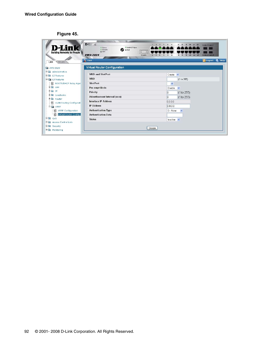 Figure 45. virtual router configuration | D-Link UNIFIED WIRED & WIRELESS ACCESS SYSTEM DWS-3000 User Manual | Page 92 / 174