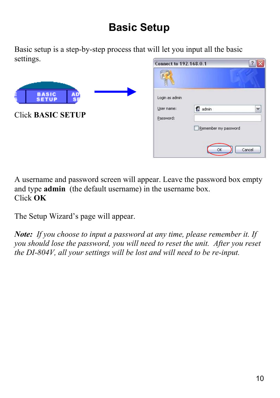 Basic setup | D-Link DI-804V User Manual | Page 10 / 52