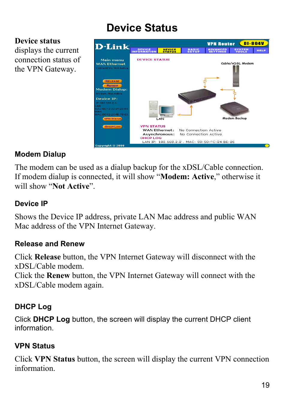 Device status | D-Link DI-804V User Manual | Page 19 / 52