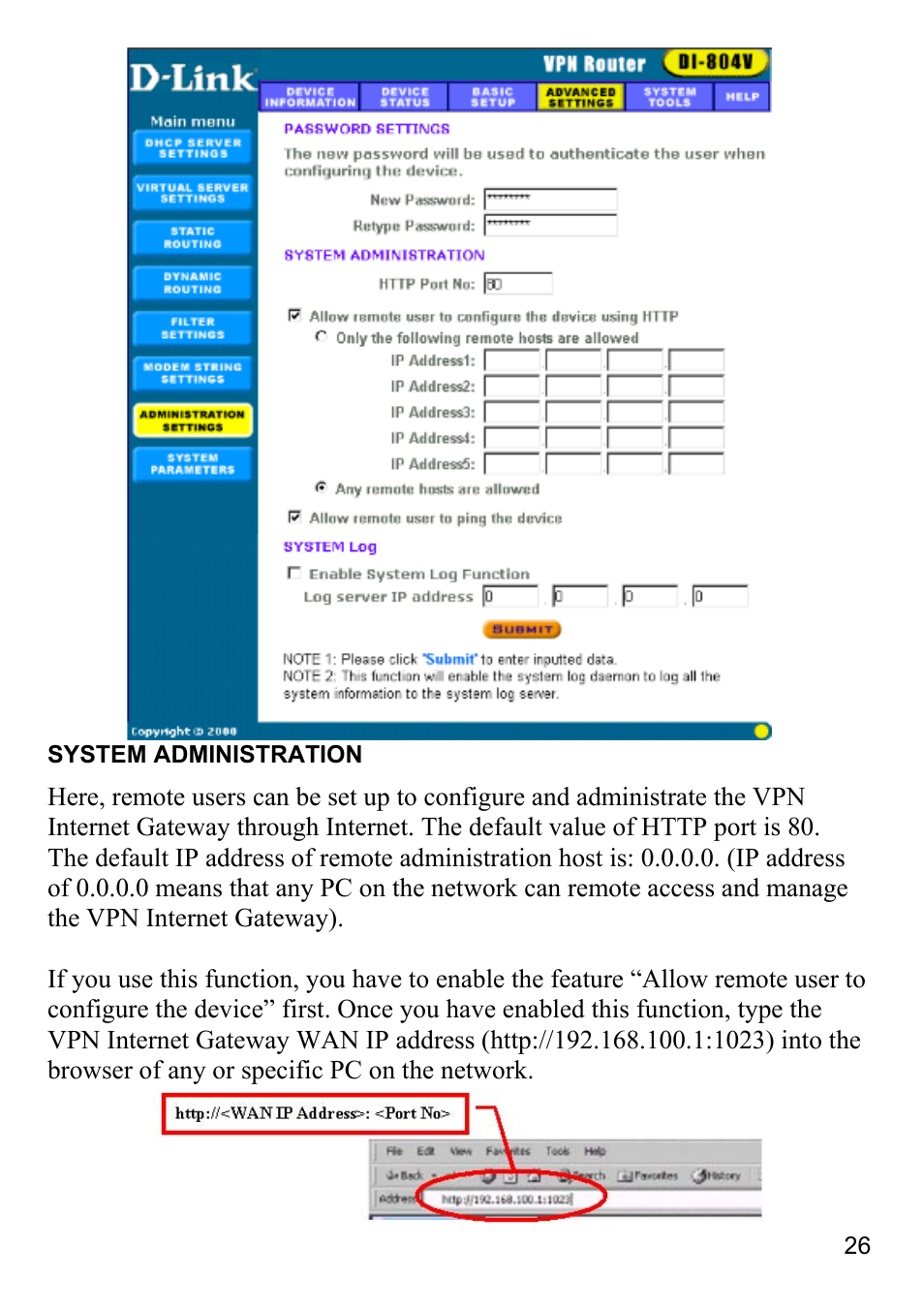 System administration | D-Link DI-804V User Manual | Page 26 / 52