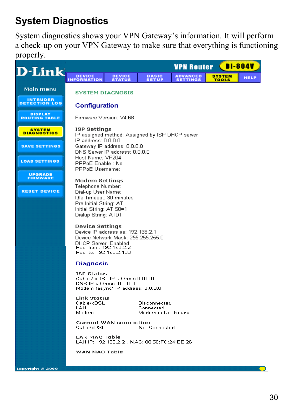 System diagnostics | D-Link DI-804V User Manual | Page 30 / 52