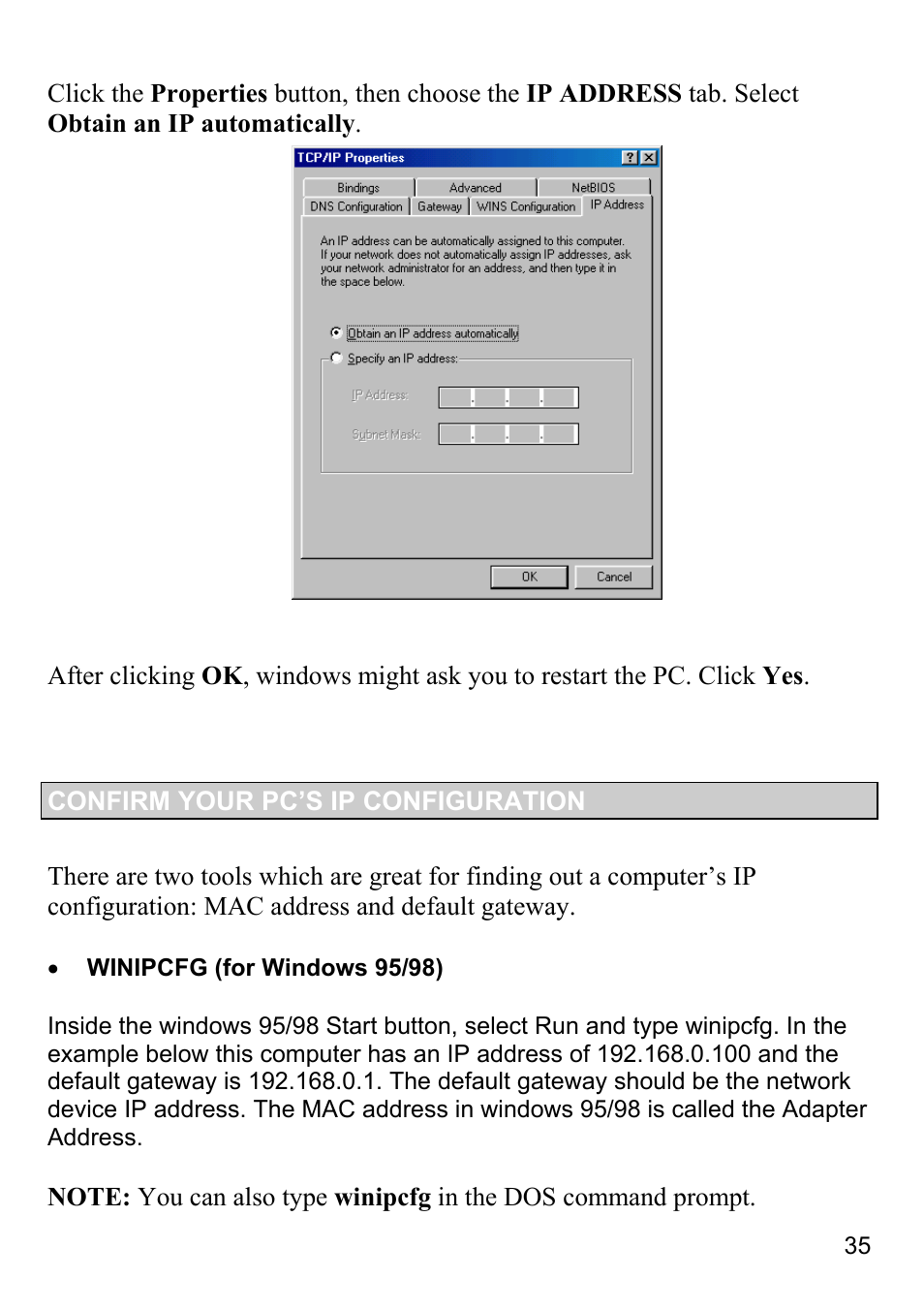 Confirming your computer's ip configuration | D-Link DI-804V User Manual | Page 35 / 52