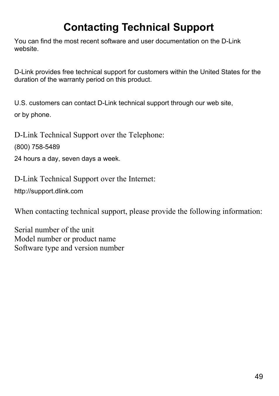 Contacting technical support | D-Link DI-804V User Manual | Page 49 / 52