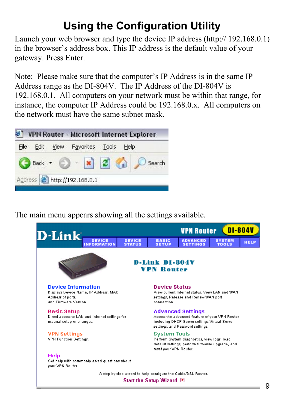 Using the configuration utility | D-Link DI-804V User Manual | Page 9 / 52