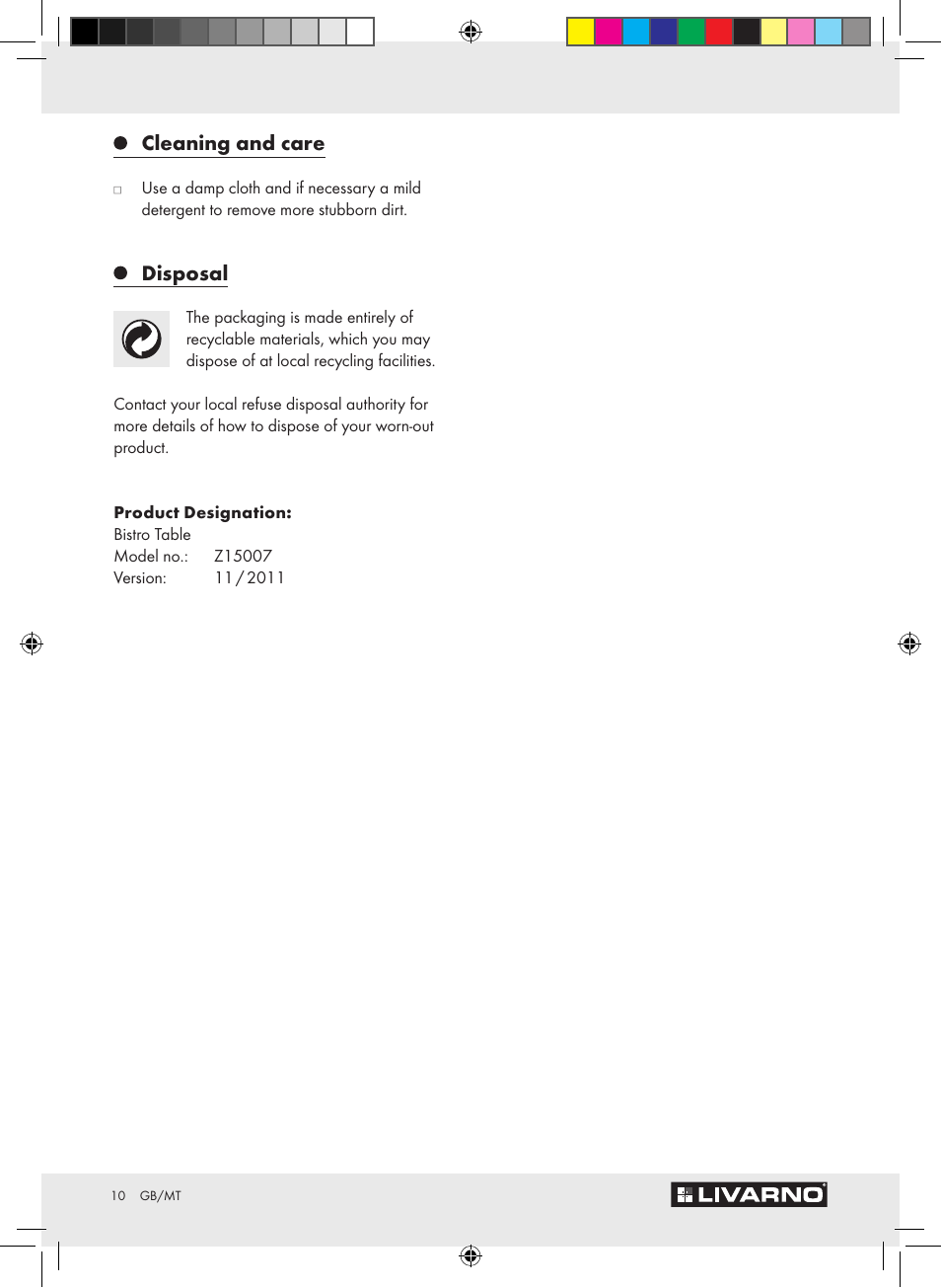 Livarno Z15007 User Manual | Page 10 / 18