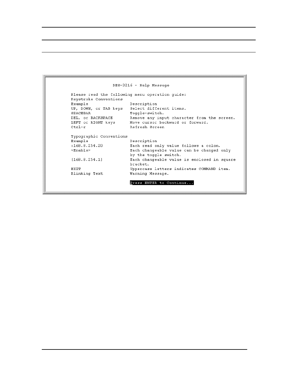 Help message | D-Link DES-3216 User Manual | Page 24 / 70