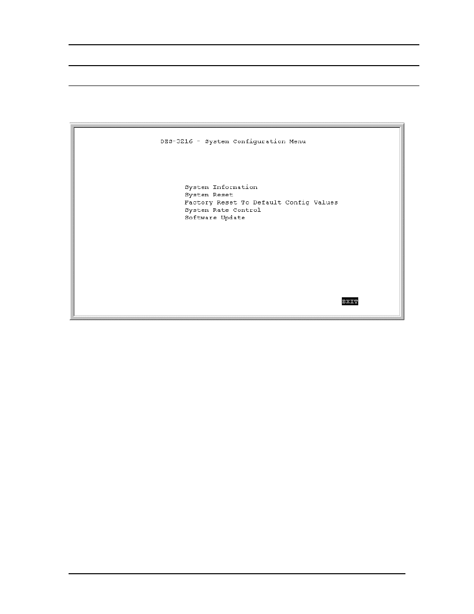 System configuration menu | D-Link DES-3216 User Manual | Page 28 / 70