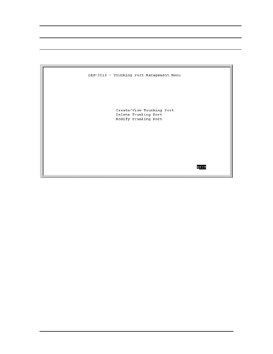 Trunking port management menu | D-Link DES-3216 User Manual | Page 59 / 70