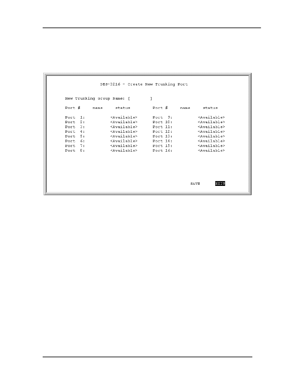 Create new trunking port | D-Link DES-3216 User Manual | Page 60 / 70