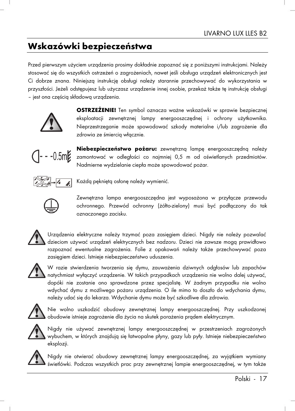 Wskazówki bezpieczeństwa, Livarno lux lles b2 polski - 17 | Livarno LLES B2 User Manual | Page 19 / 86