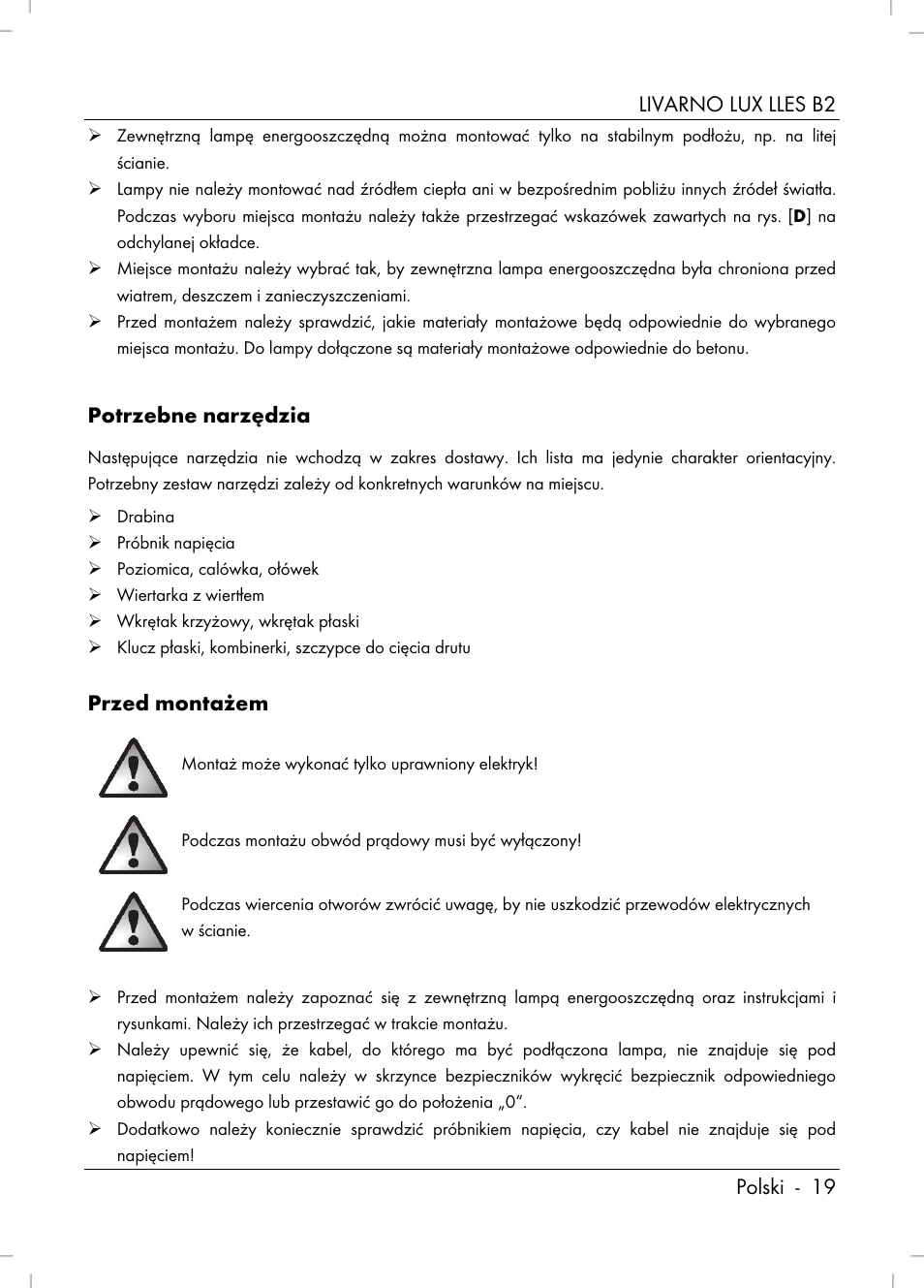 Livarno lux lles b2 polski - 19, Potrzebne narzędzia, Przed montażem | Livarno LLES B2 User Manual | Page 21 / 86