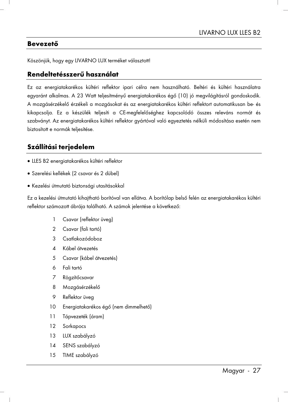 Livarno lux lles b2 magyar - 27 bevezető, Rendeltetésszerű használat, Szállítási terjedelem | Livarno LLES B2 User Manual | Page 29 / 86