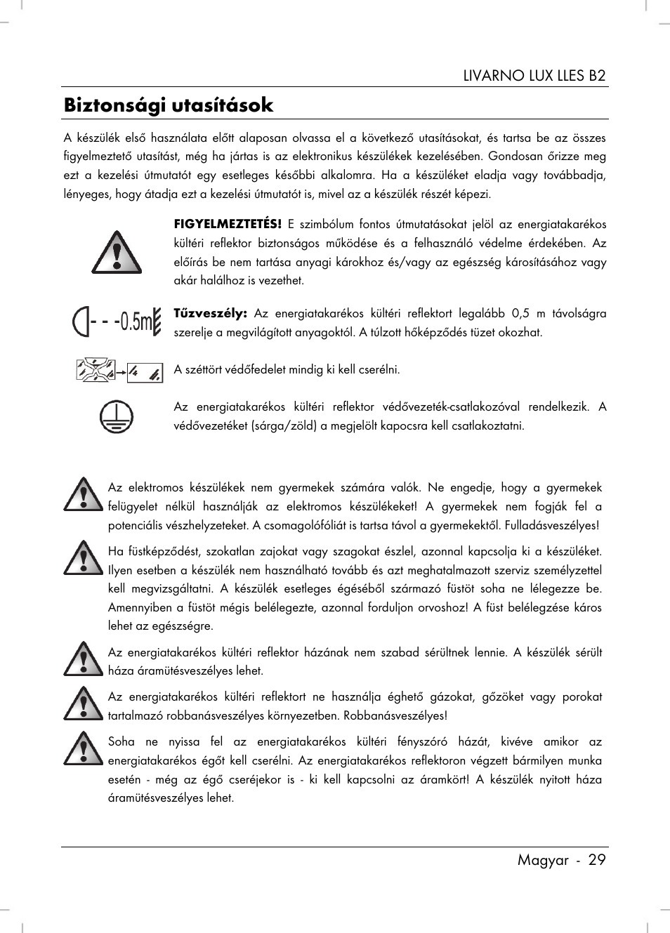 Biztonsági utasítások, Livarno lux lles b2 magyar - 29 | Livarno LLES B2 User Manual | Page 31 / 86
