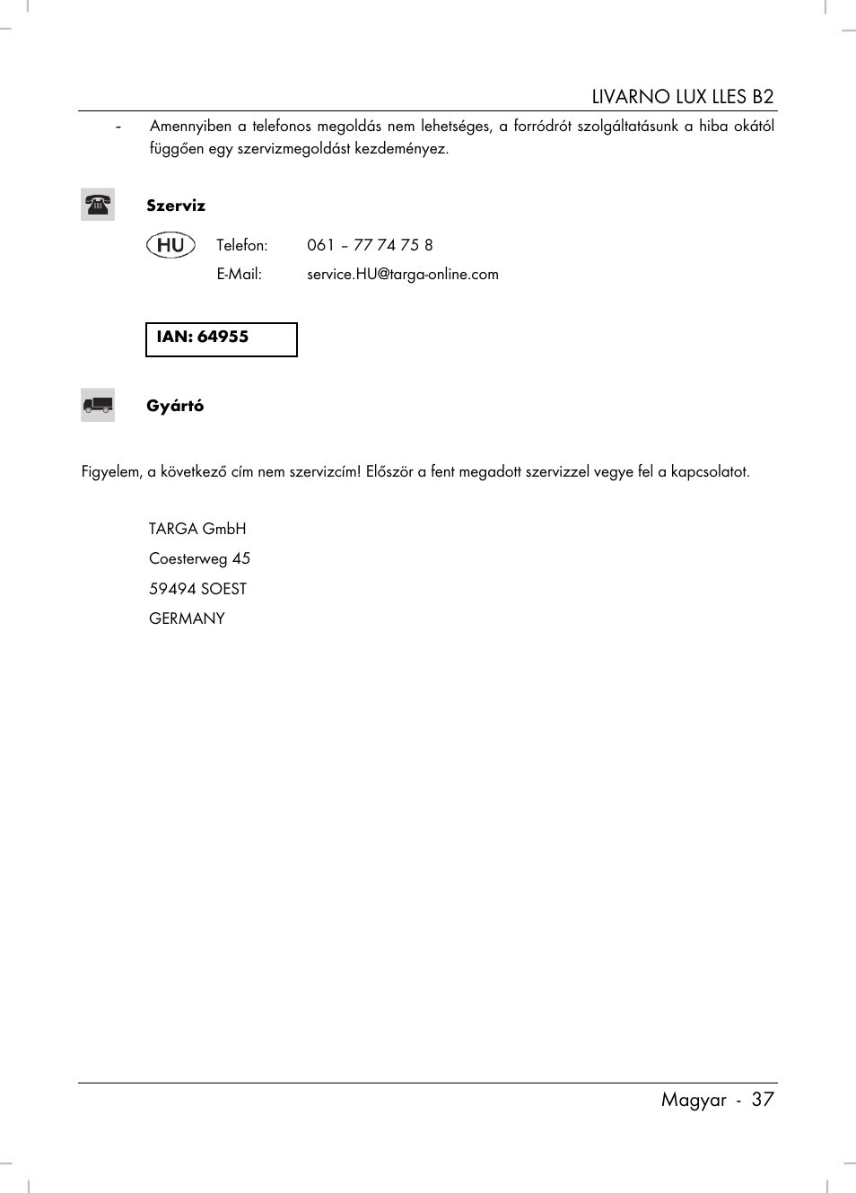 Livarno lux lles b2 magyar - 37 | Livarno LLES B2 User Manual | Page 39 / 86