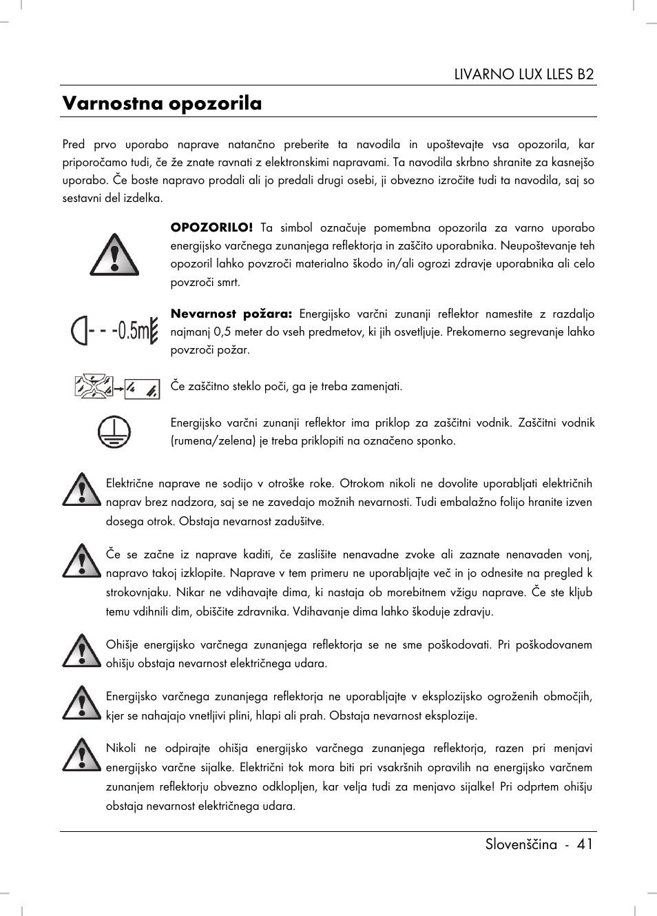 Varnostna opozorila, Livarno lux lles b2 slovenščina - 41 | Livarno LLES B2 User Manual | Page 43 / 86